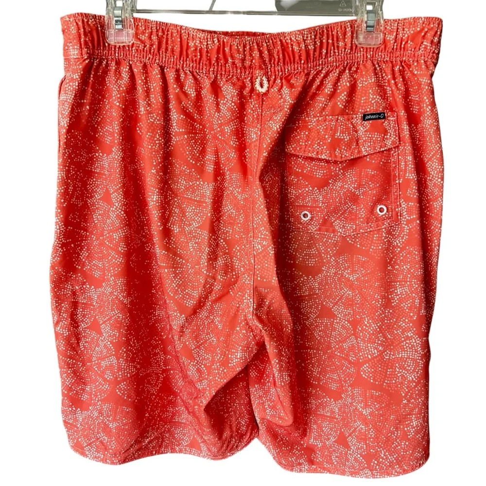 Johnnie-O Men’s Medium Swim Trunks Orange White Coral Sand-dollar Pattern